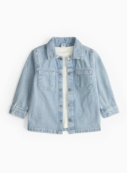 White T-Shirt & Denim Stripe Overshirt 1-2 years
