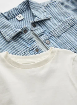 White T-Shirt & Denim Stripe Overshirt 1-2 years