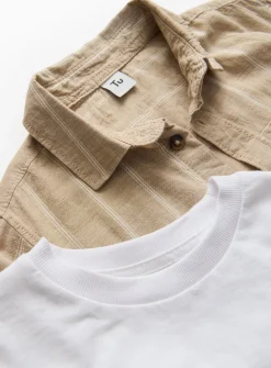 White T-Shirt & Stone Utility Shirt Set 5 years