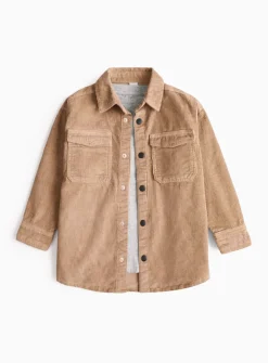 White T-Shirt & tan Corduroy Shirt Set 5 years