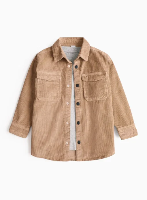 White T-Shirt & tan Corduroy Shirt Set 5 years
