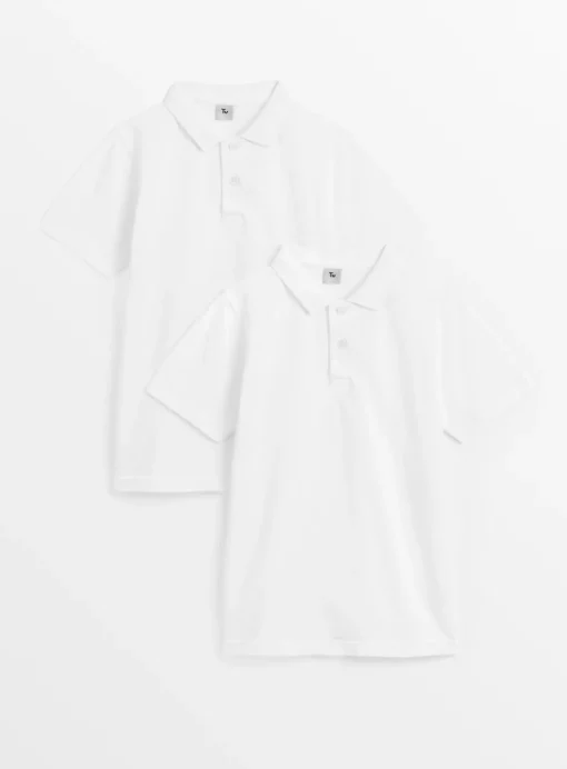 White Unisex Perfect White Polo Shirt 2 Pack 6 years