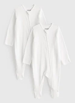 White Zip-Through Sleepsuits 2 Pack 6-9 months
