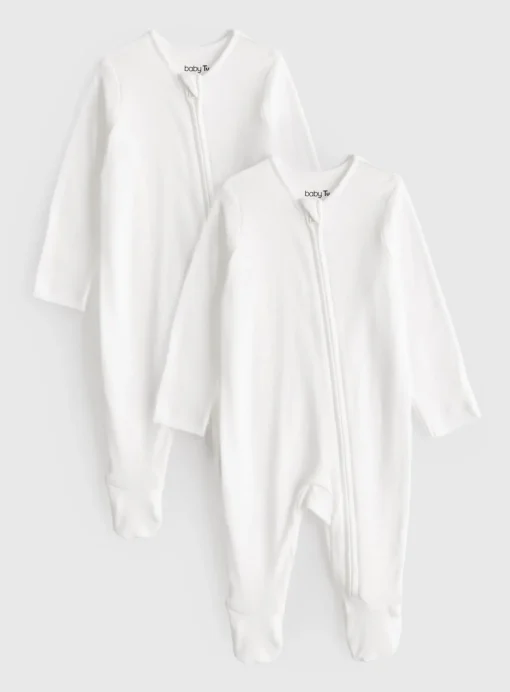 White Zip-Through Sleepsuits 2 Pack 6-9 months