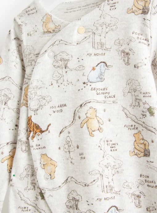 Winnie The Pooh Grey Ribbed Sleepsuit Newborn