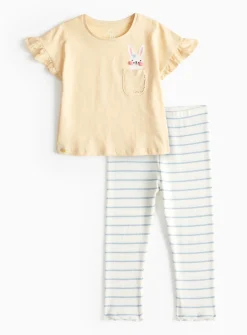 Yellow Easter Bunny T-Shirt & Stripe Leggings Set 3-4 years