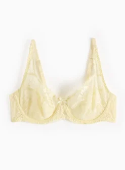 Yellow Floral Lace Underwired Bra 42DD
