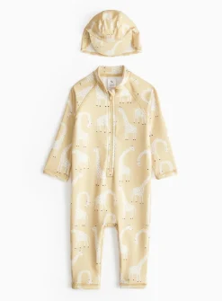 Yellow Giraffe Print Sunsafe Swimsuit & Keppi Hat 6-9 months