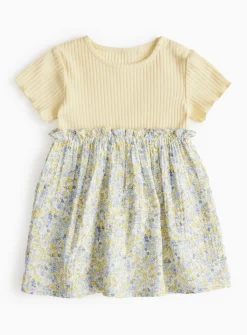 Yellow Ribbed Floral Twofer Dress 9-12 months